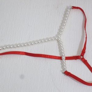 Red Elastic/Faux Pearl Thong